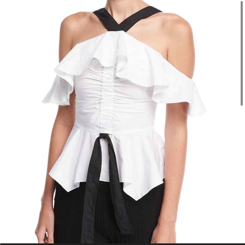 Derek Lam 10 Crosby Street White Poplin Cotton Halterd Ruffle Top - NWOT